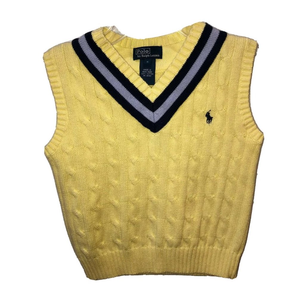Polo by Ralph Lauren Boys Size 5 Yellow Blue Striped V-Neck Vest.
